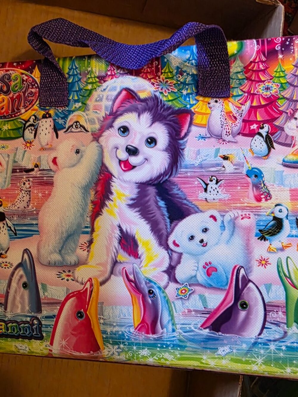 Lisa Frank Tikanni Puzzle Keeper Organizer Case w/ 3 Mini Puzzles Rainbow Husky